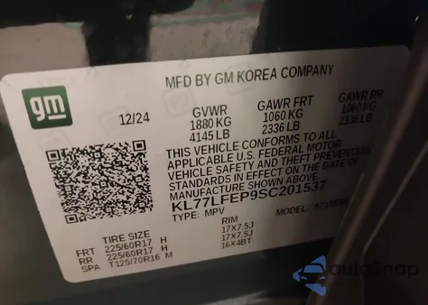 2025 Chevrolet Trax Fwd Ls из США, поврежденный, VIN KL77LFEP9SC201537